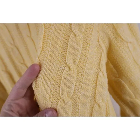 Vtg 70s Streetwear Mens Large Blank Chunky Cable Knit V-Neck Sweater Yellow USA - Picture 7 of 10